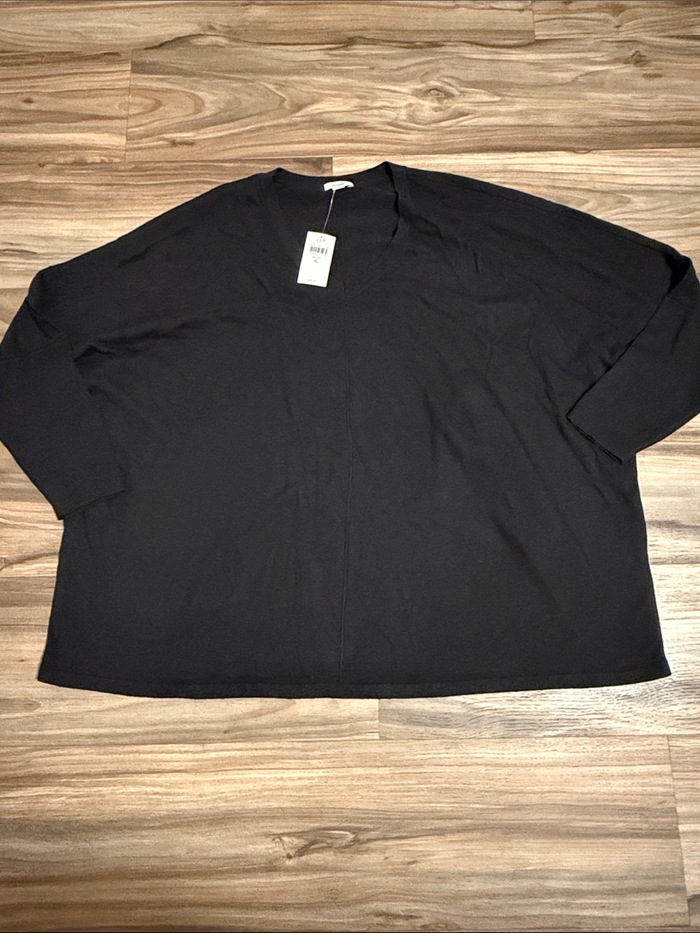 J. Jill Sweater Women XL Black V-Neck Batwing Sleeve Boxy Front Seam Sweater NWT